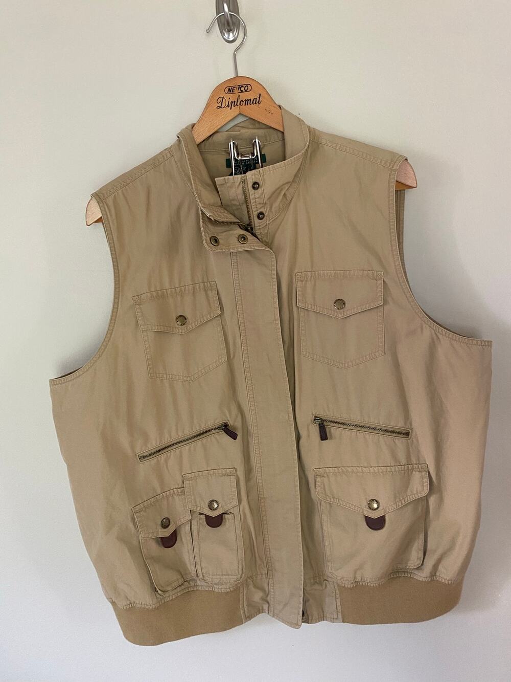 Lauren Ralph Lauren Utility Vest Mens 3X Tan Multi-Pocket Safari Cargo Jacket